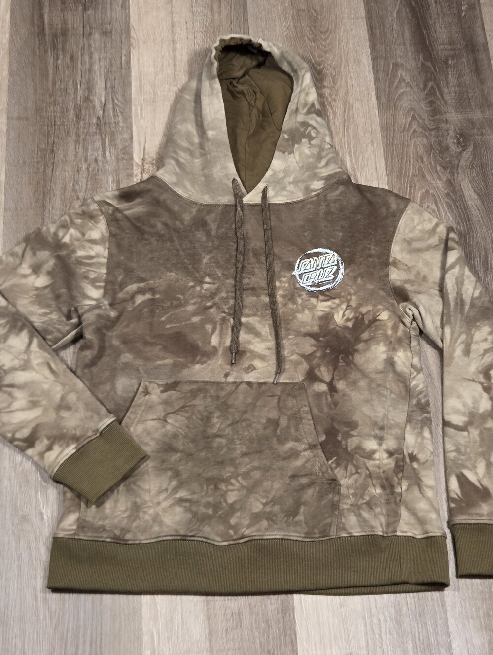 Santa Cruz olive brown tie-dye pullover hoodie Small